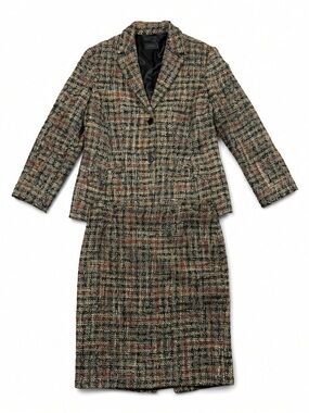 Tombolini Womens Tweed Skirt Suit Size 48 Italy Wool Blend Jacket Skirt Set